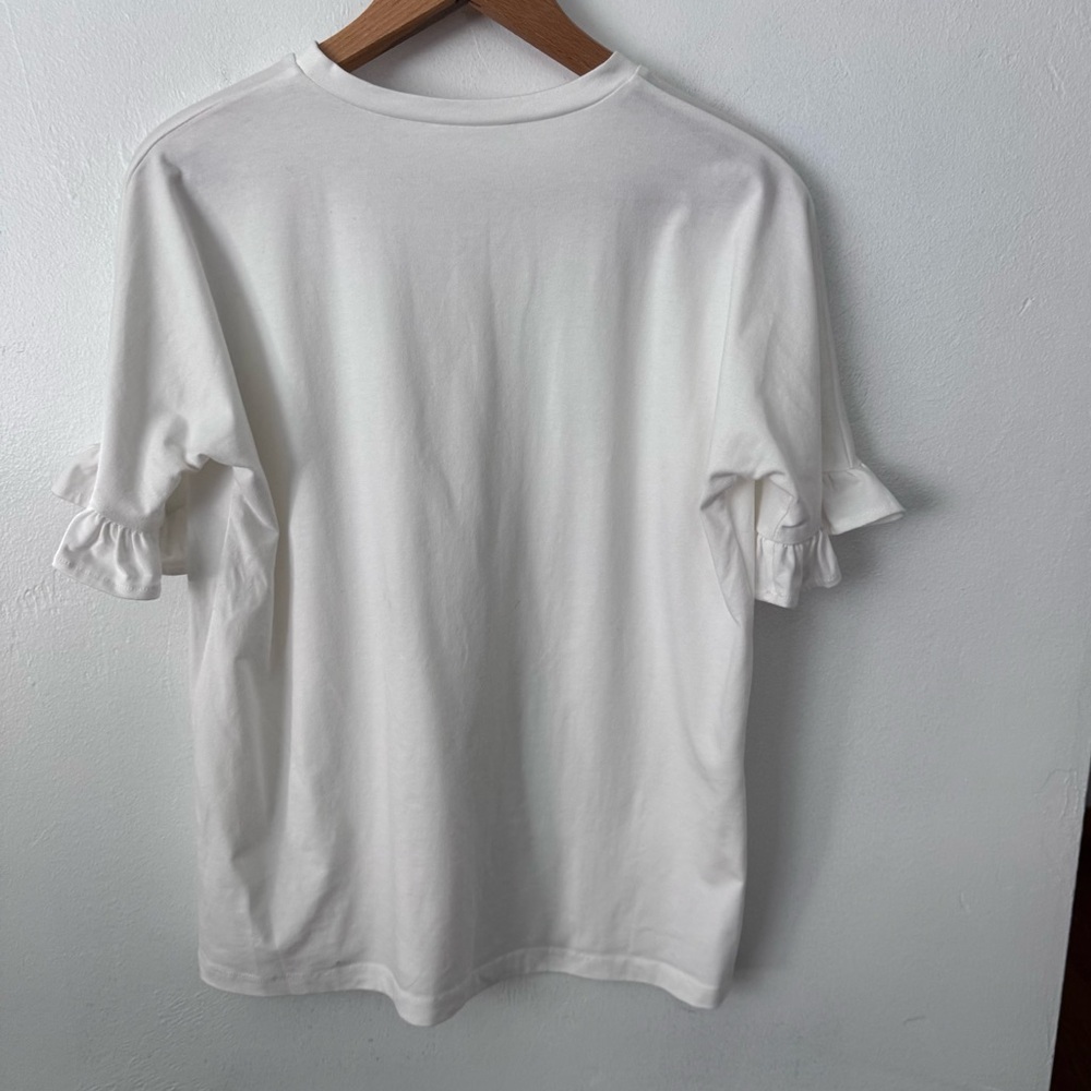 Rachel Parcell white short sleeve ruffle tshirt Size Medium - Picture 7 of 10